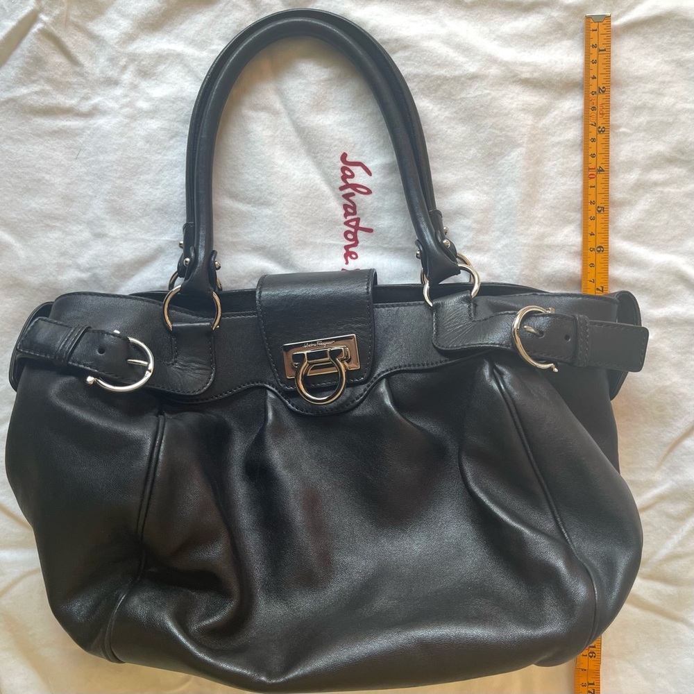 FERRAGAMO Black Soft Leather Bag Purse Silver Hardware Authentic Like New!! - Picture 8 of 12